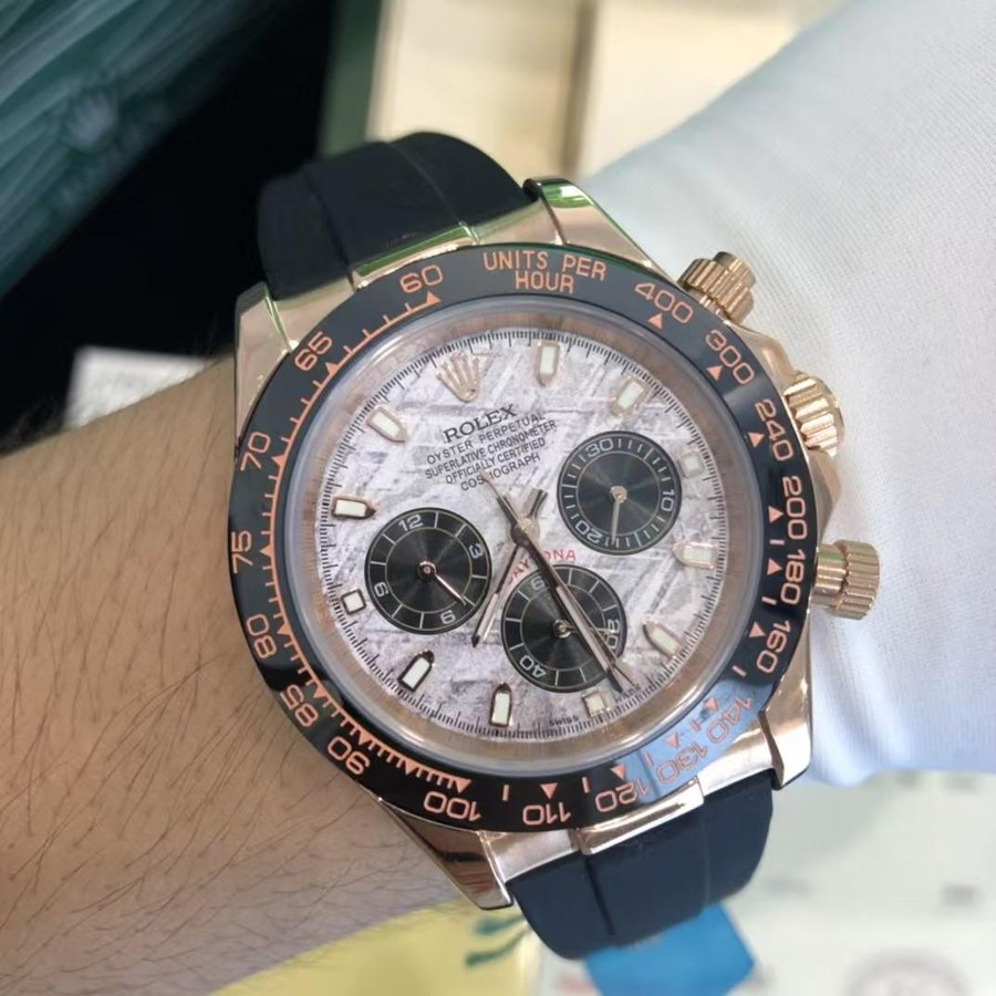 Daytona Everose Gold Meteorite Dial - Oysterflex — Rose Gold Black Bezel Meteorite (Ref Z051)