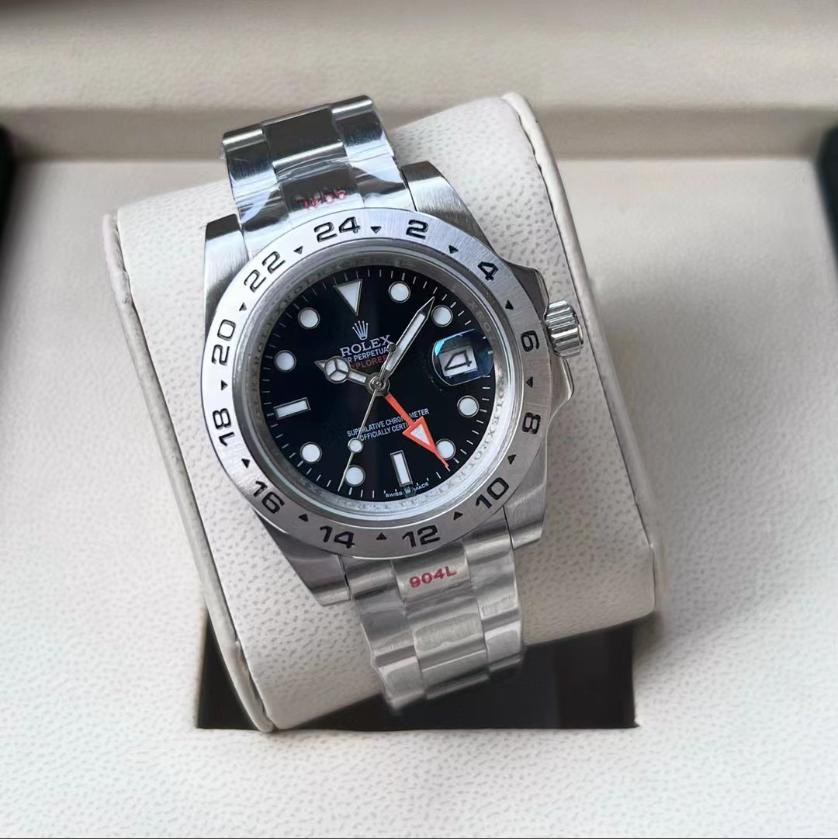 GMT Explorer II Style Matte Black Dial - Oyster — Steel Bezel Matte Black Dial (Ref Z022)
