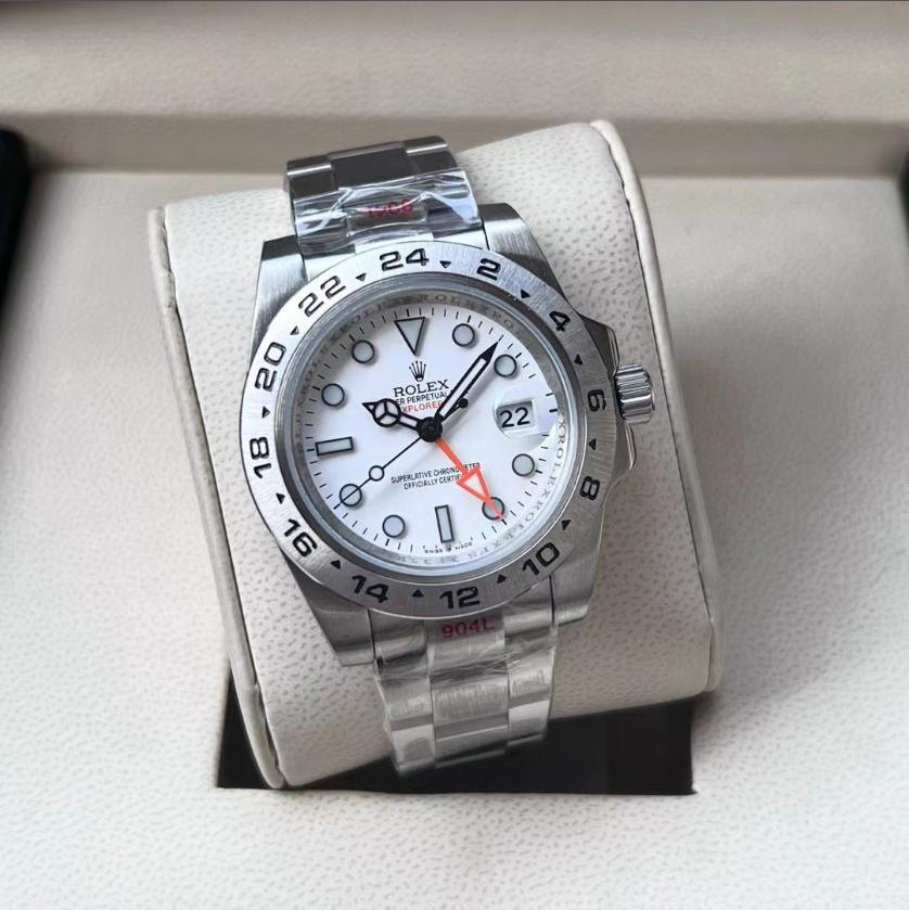 GMT Explorer II Style 'Polar' White Dial - Oyster — Steel Bezel Polar White Dial (Ref Z021)