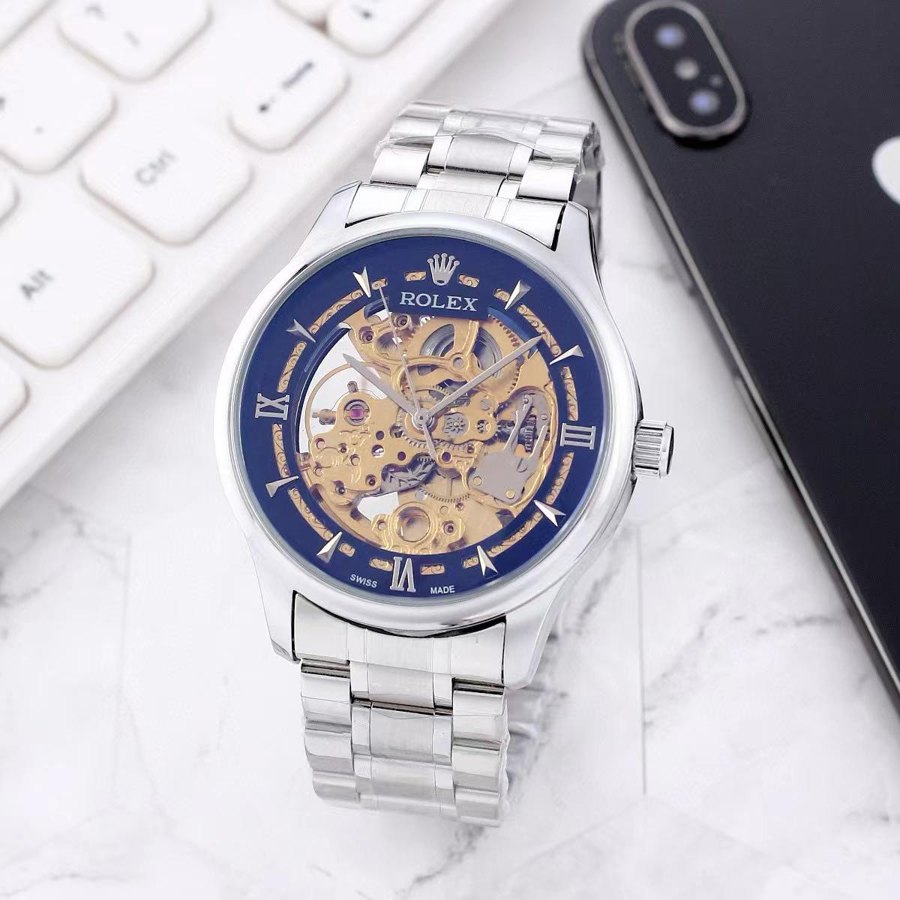 Custom Skeleton Transparent Silver & Blue Dial — Exhibition Transparent Steel Blue (Ref Z045)
