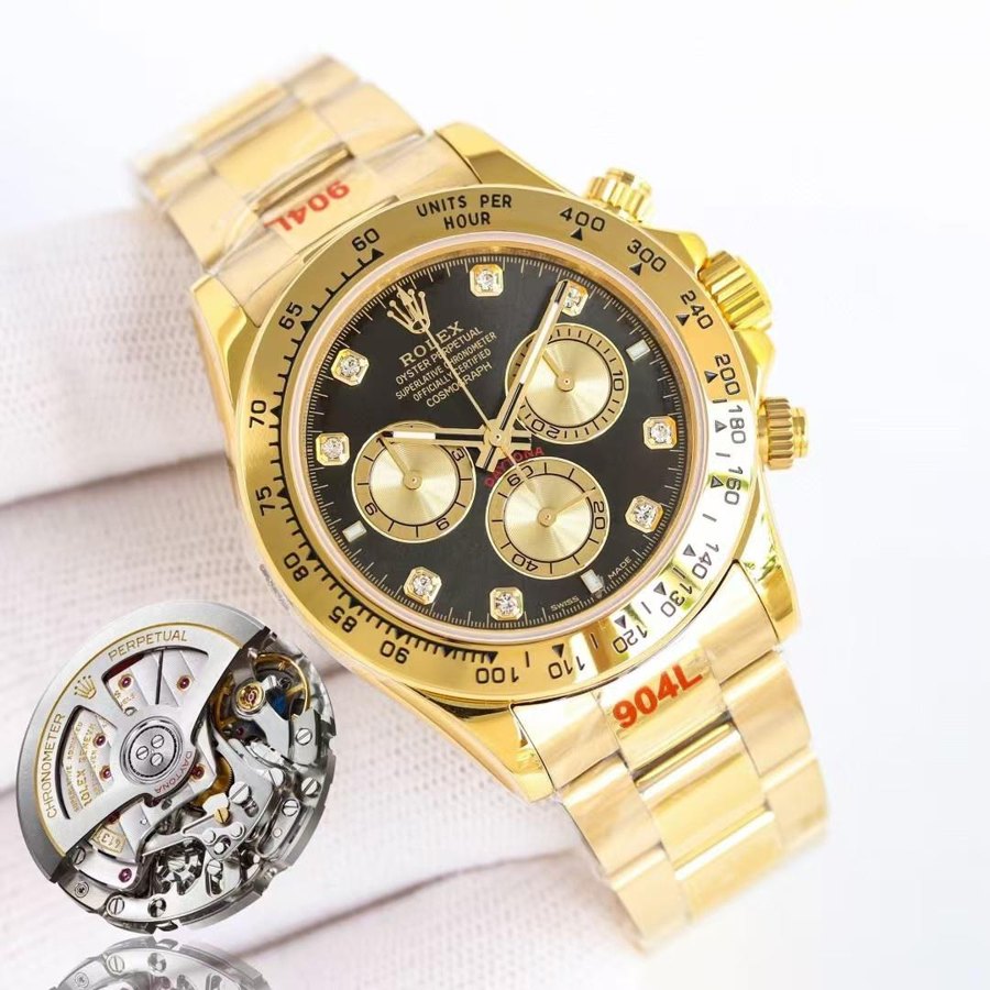 Daytona Full Yellow Gold Diamond Index Black Dial — Full Gold Diamond Index Black Dial (Ref Z058)