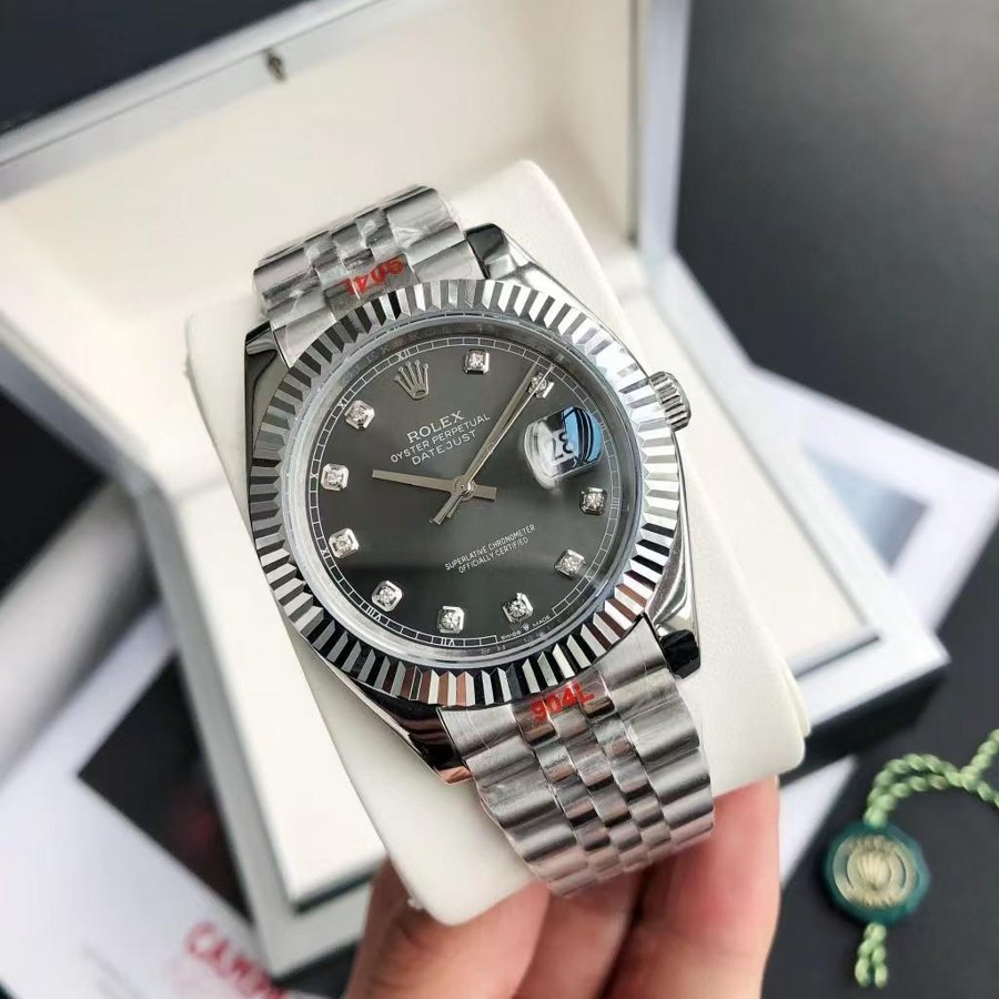 Datejust 41 Steel Diamond Markers Slate Grey Dial — Fluted Bezel Diamond Slate Grey (Ref Z063)