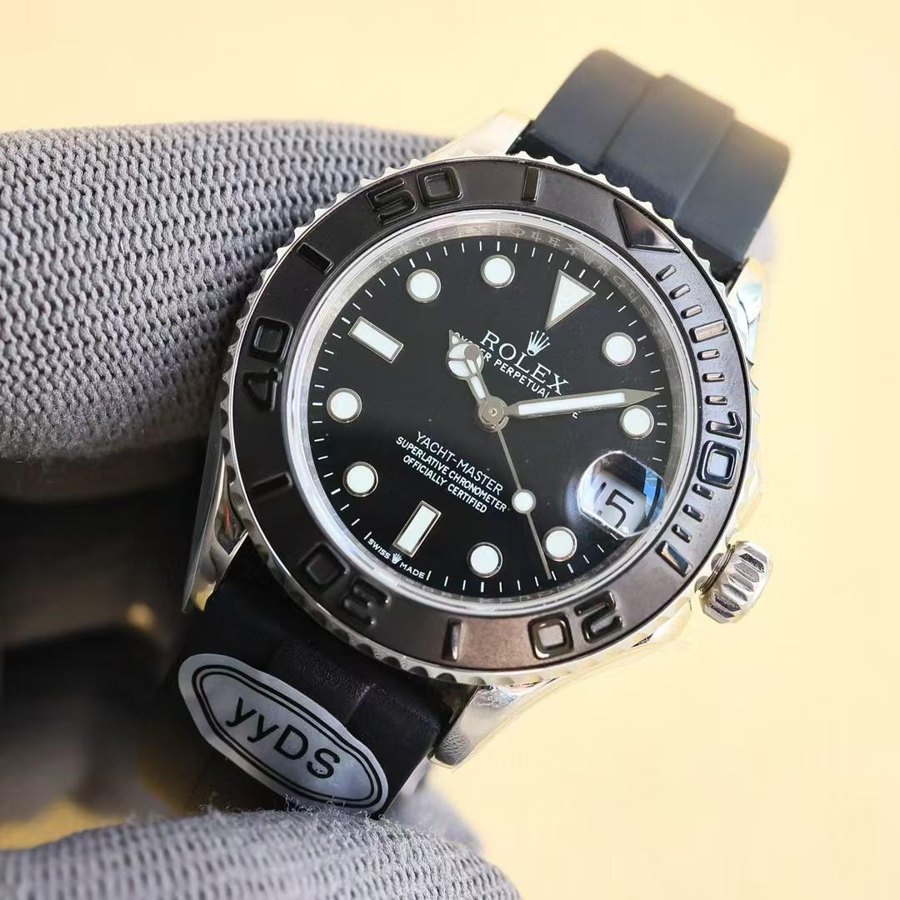 Yacht-Master 40 Steel Black Dial - Oysterflex — Silver Bezel Black Dial (Ref Z032)
